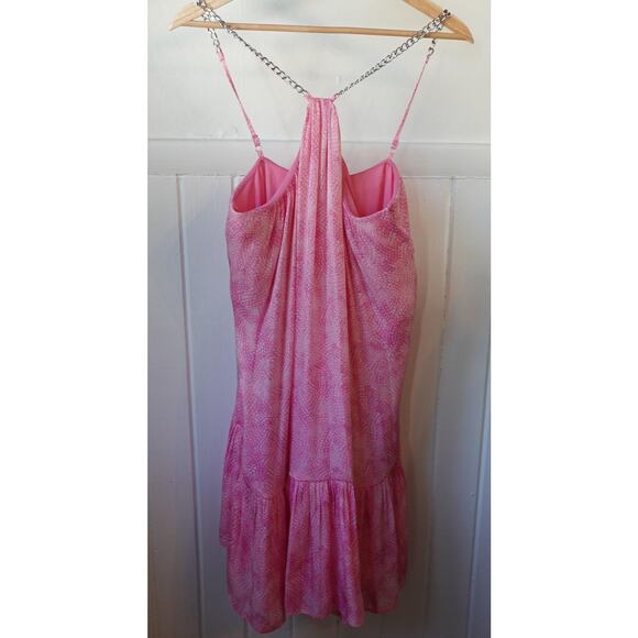 Michael Kors Dress Womens Small Pink Chain Strap Ruffle Hem Boho Fairy Valentine - Picture 2 of 9